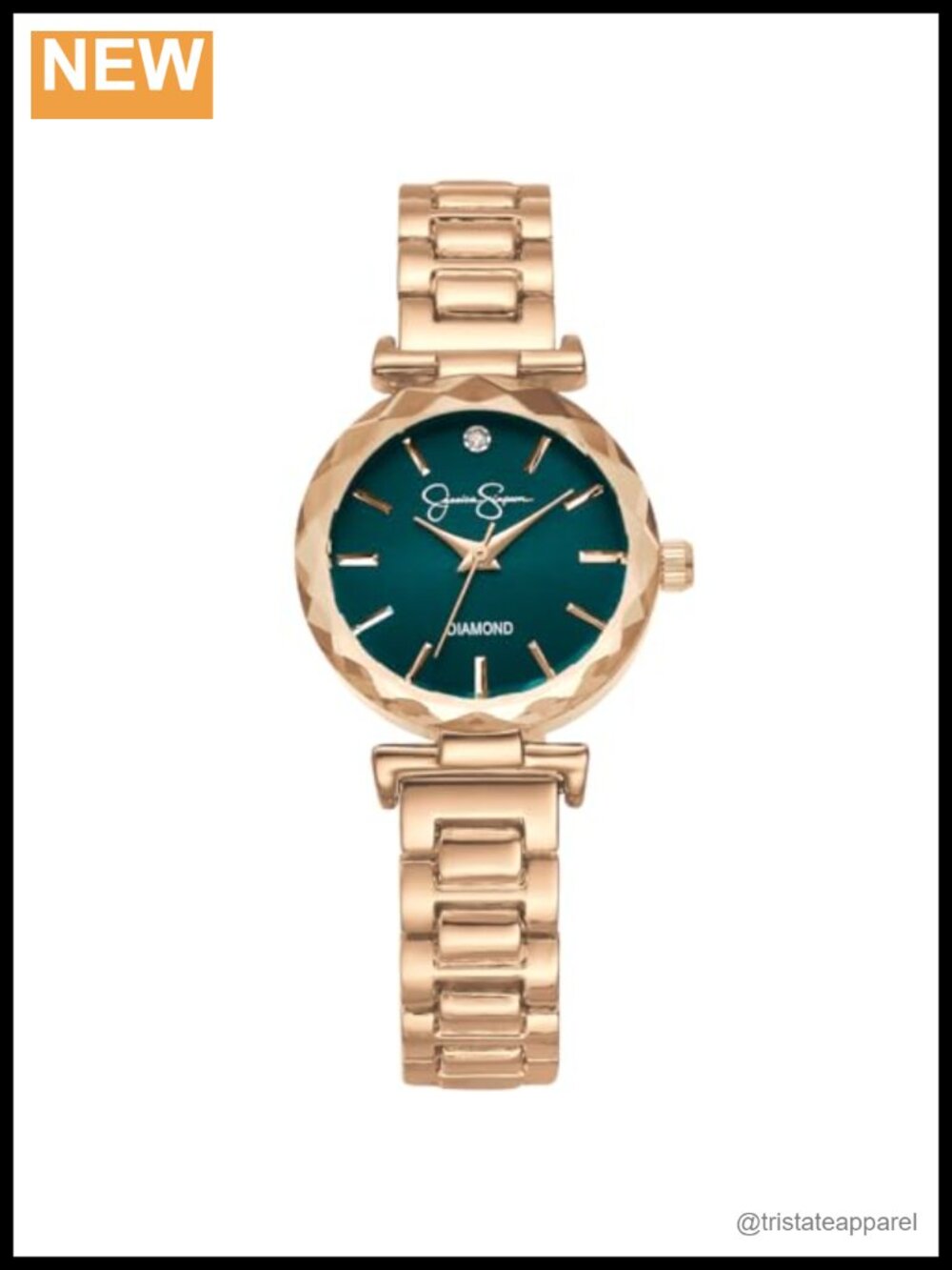Jessica Simpson Diamond Watch, Quartz, Metal Band, Faceted Crystal Face, Dress
